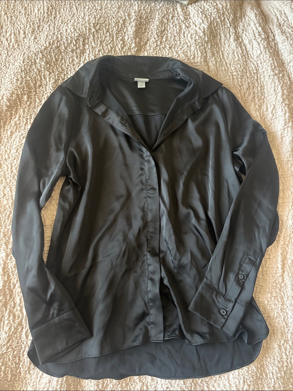 a new day Black Satin Button Front Blouse